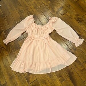 Girls Peach Puff Long-Sleeve Ruffle Dress